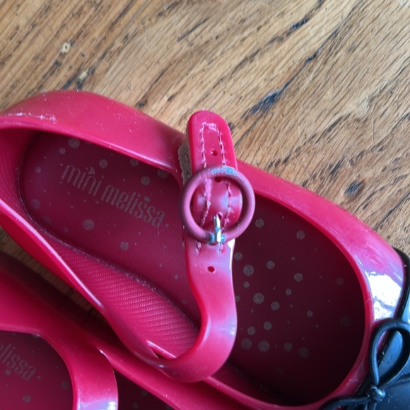 Mini Melissa Mary Jane Minnie Mouse Kids Red and Black Shoes Size 7 - Picture 9 of 10